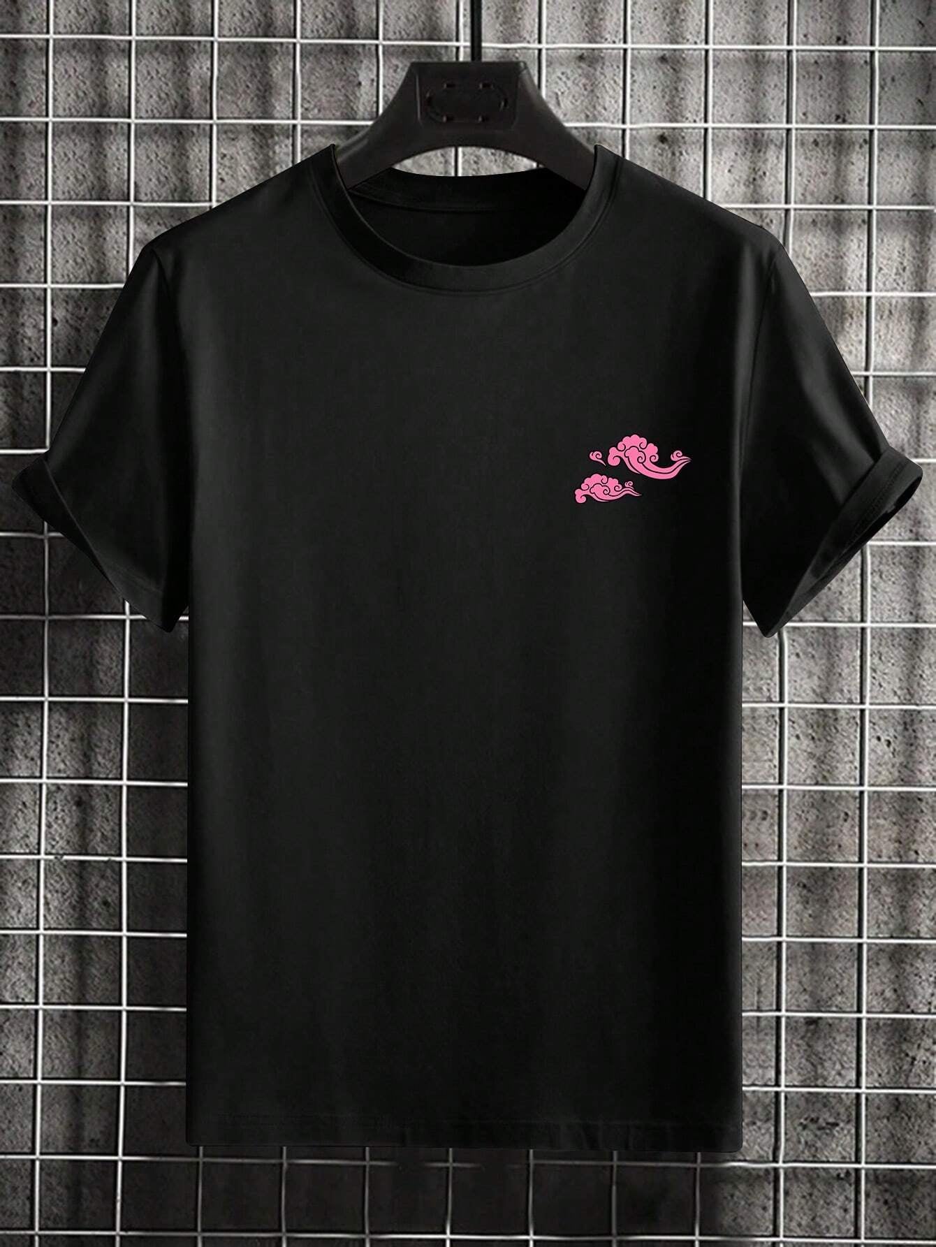 Men'S Letter & Dragon Print round Neck Casual Commuting T-Shirt