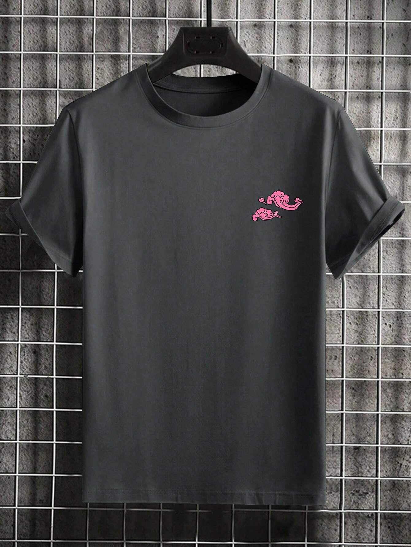 Men'S Letter & Dragon Print round Neck Casual Commuting T-Shirt