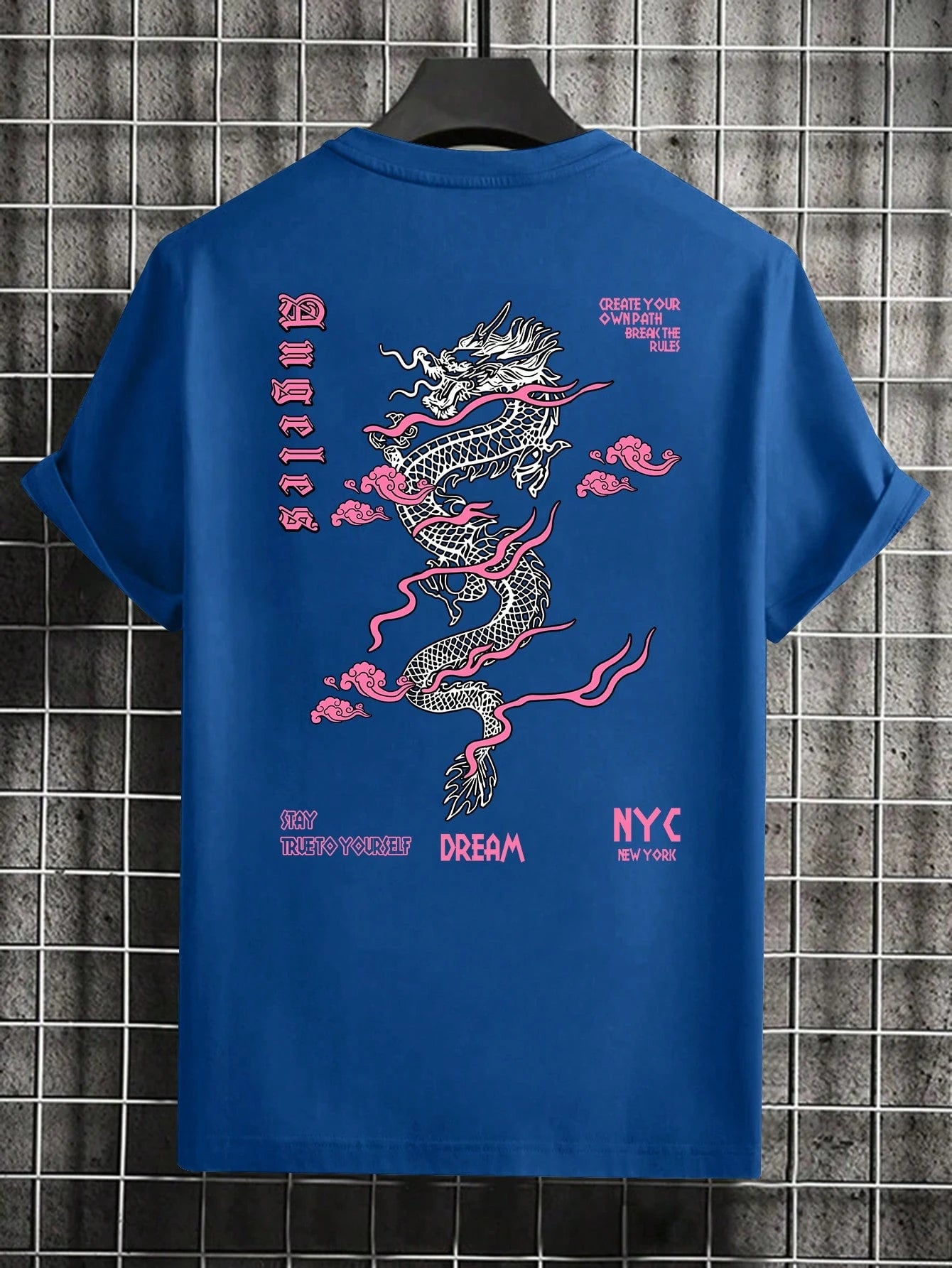 Men'S Letter & Dragon Print round Neck Casual Commuting T-Shirt