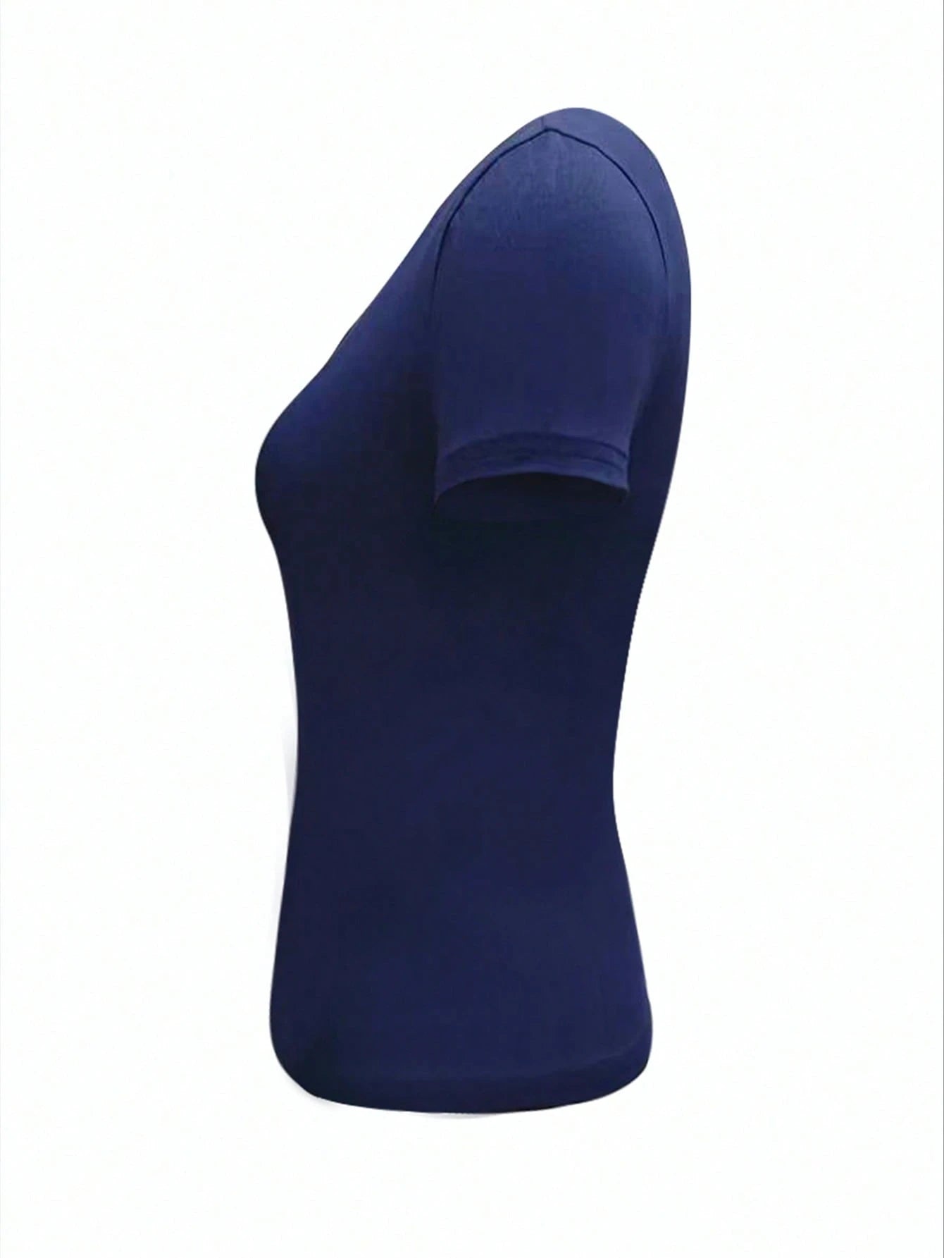 Ezwear Women Navy Solid Button Front Short Sleeve Casual Cropped T-Shirt