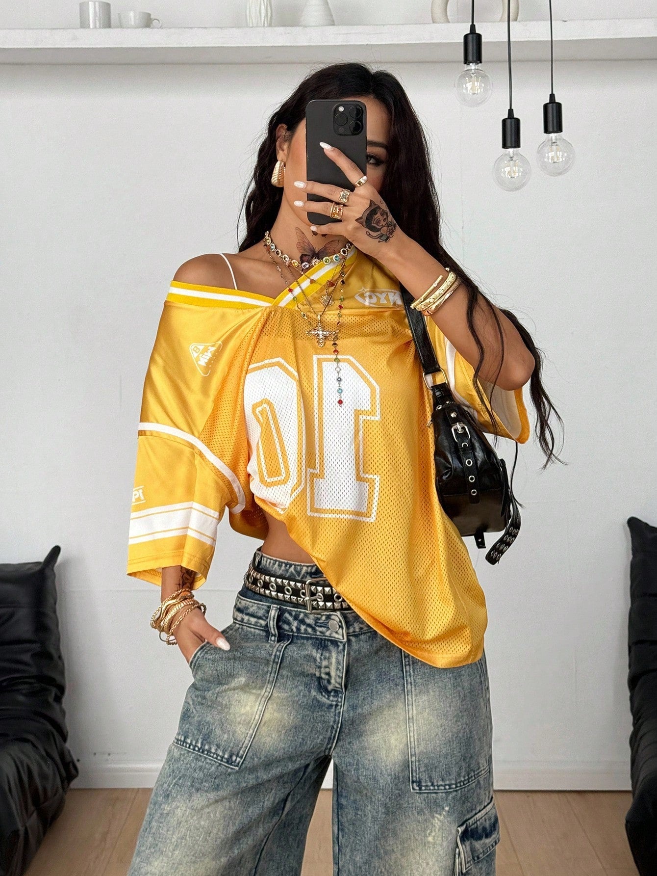 Coolane Women Summer Streetwear Sports Casual Contrast Trim Numeric Print Breathable Blue Jersey T-Shirt