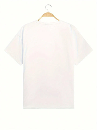 Men'S Letter & Rose Graphic round Neck Short Sleeve Casual T-Shirt