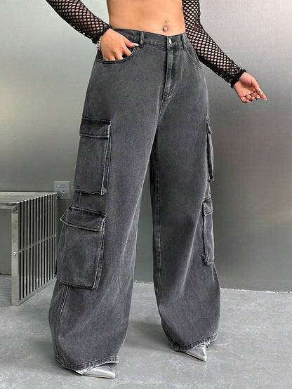 Womens Y2K Black Cargo Jeans