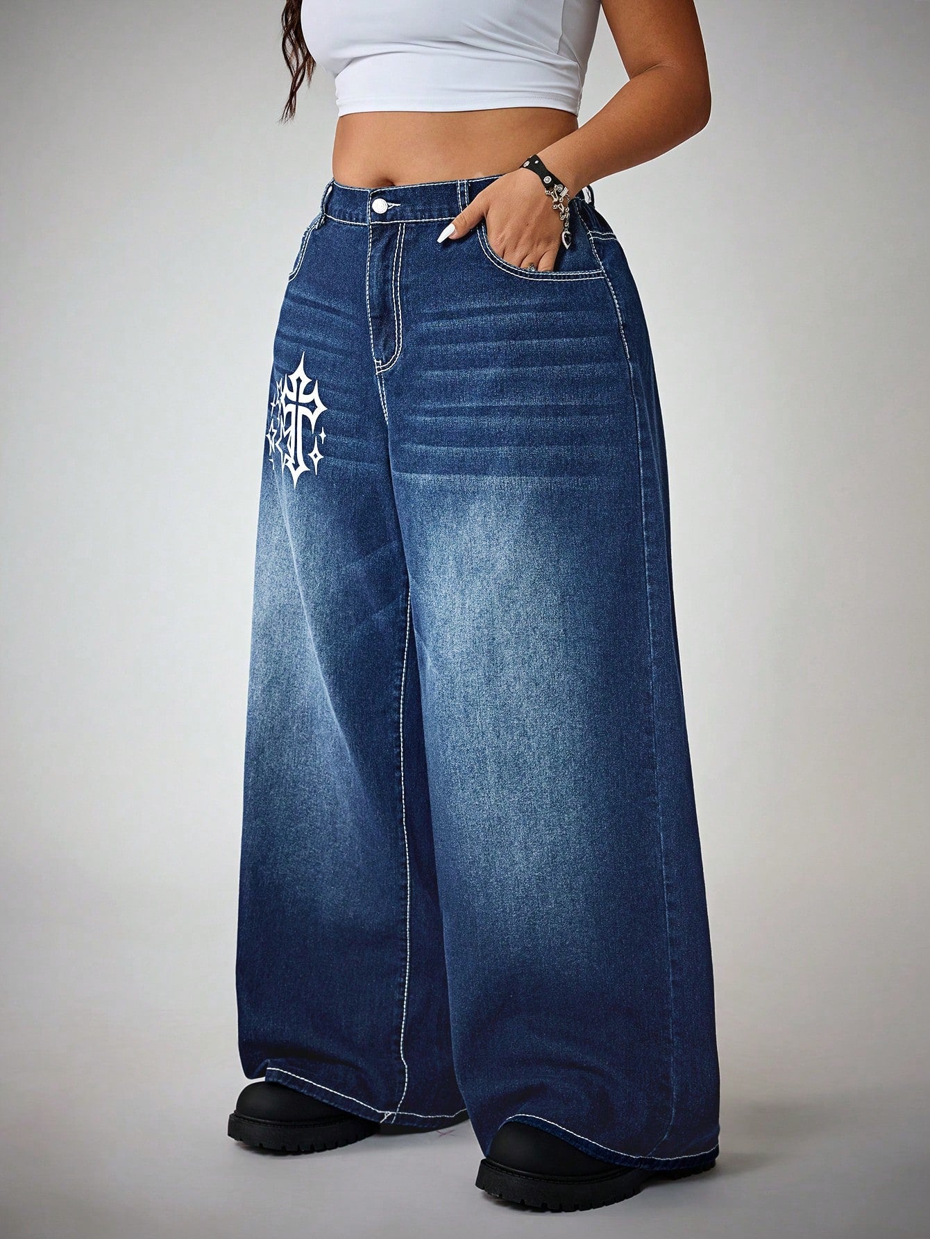 Womens Y2K Vintage Washed Baggy Jeans