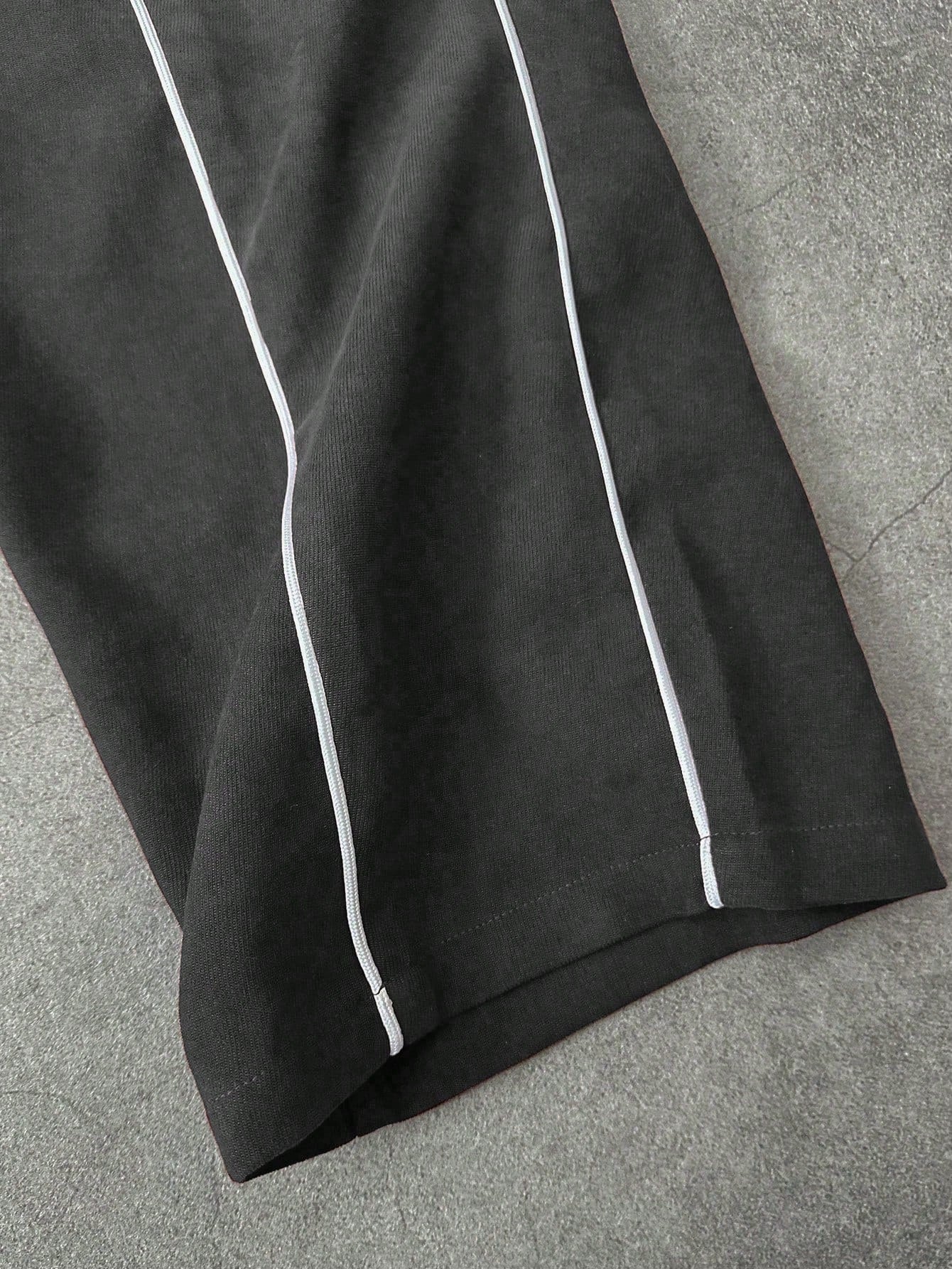Manfinity Streetrush Men'S Contrast Color Collar Zip-Up Long Sleeve Jacket & Drawstring Long Pants Set Men S Track Suit Men Track Suit Set Men S 2 Pieces Outfit Men S Two Pieces Set Tracksuit