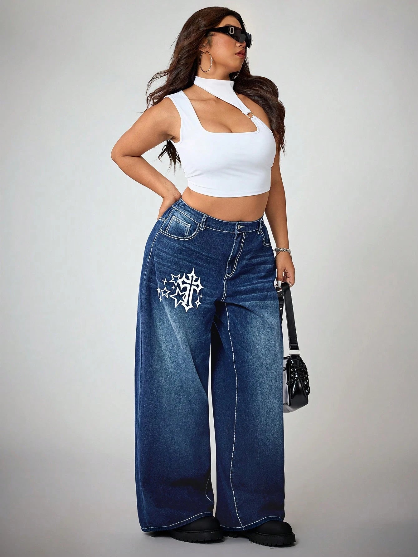 Womens Y2K Vintage Washed Baggy Jeans