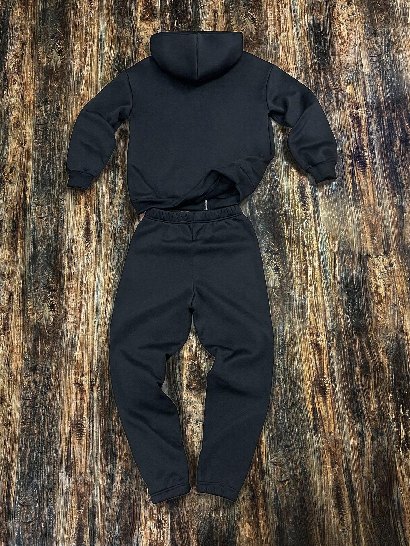 2Pcs Teenage Boy Loose Fit Letter Graphic Hoodie and Sweatpants Set