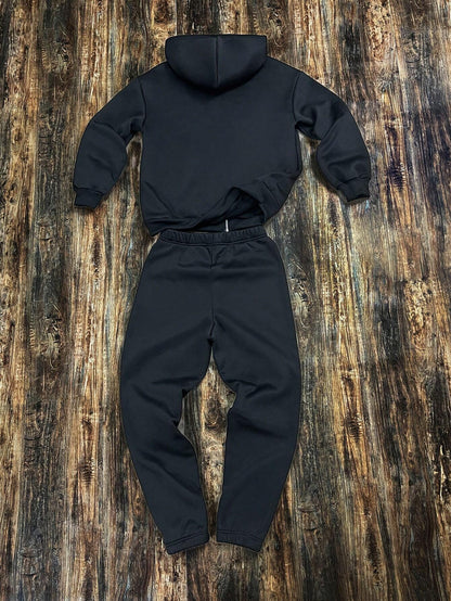 2Pcs Teenage Boy Loose Fit Letter Graphic Hoodie and Sweatpants Set