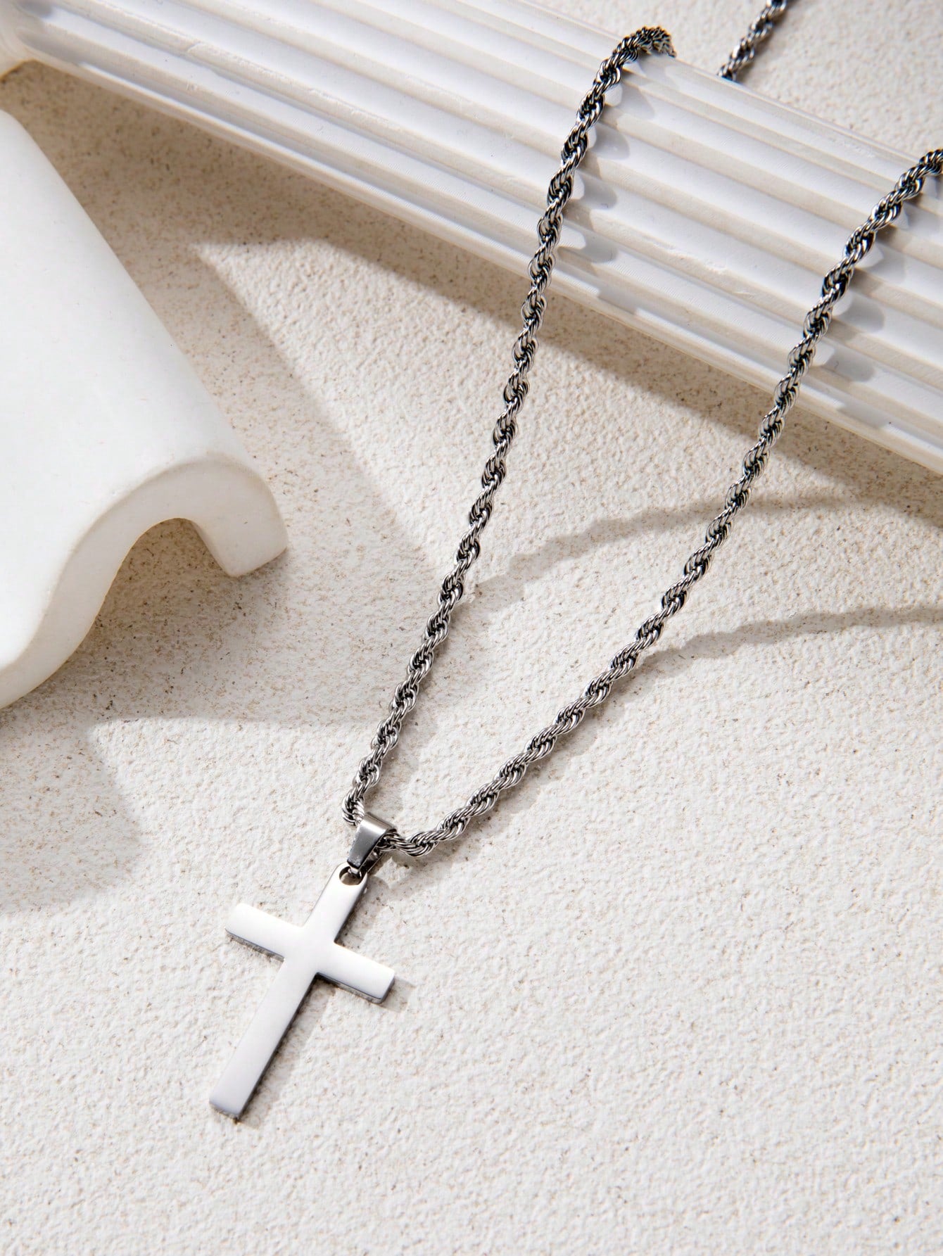 1Pc New Arrival Stylish Stainless Steel & Titanium Steel Men'S Cross Pendant Necklace, Braided Chain, Suitable for Daily Wear and as a Gift