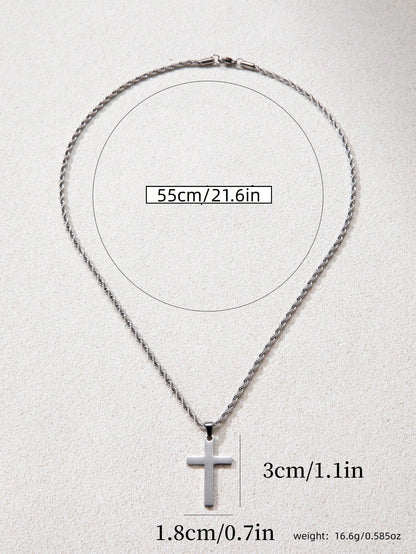 1Pc New Arrival Stylish Stainless Steel & Titanium Steel Men'S Cross Pendant Necklace, Braided Chain, Suitable for Daily Wear and as a Gift