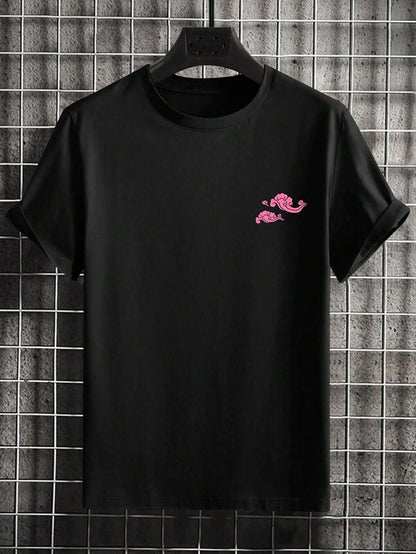 Men'S Letter & Dragon Print round Neck Casual Commuting T-Shirt