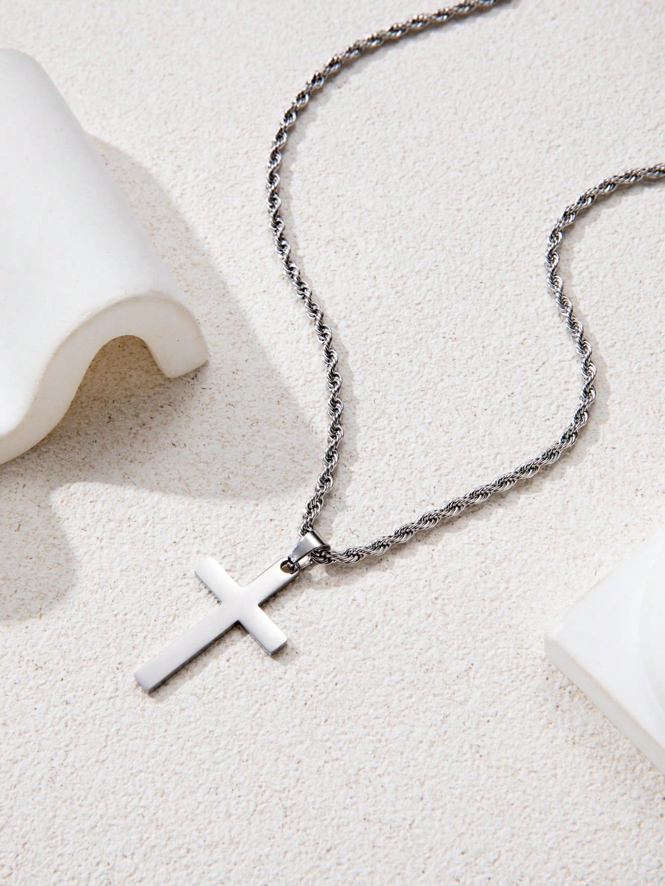 1Pc New Arrival Stylish Stainless Steel & Titanium Steel Men'S Cross Pendant Necklace, Braided Chain, Suitable for Daily Wear and as a Gift