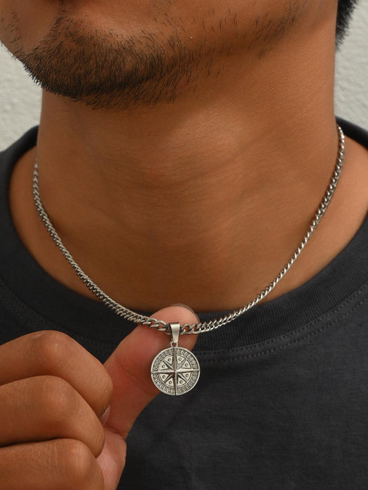 A3334 1Pc Punk Compass Pendant Men'S Necklace Hip Hop Jewelry
