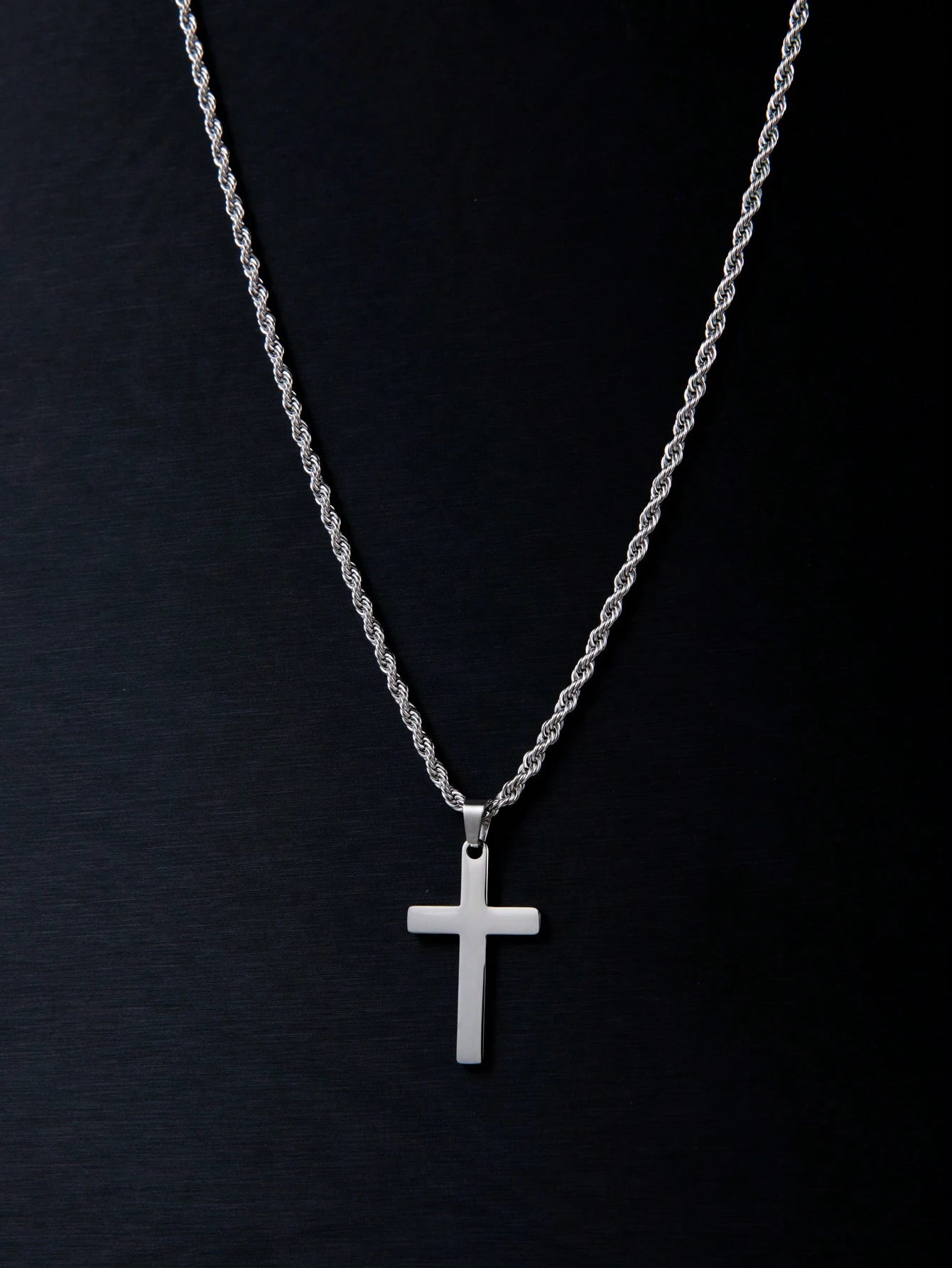 1Pc New Arrival Stylish Stainless Steel & Titanium Steel Men'S Cross Pendant Necklace, Braided Chain, Suitable for Daily Wear and as a Gift