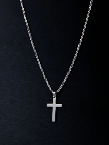 1Pc New Arrival Stylish Stainless Steel & Titanium Steel Men'S Cross Pendant Necklace, Braided Chain, Suitable for Daily Wear and as a Gift