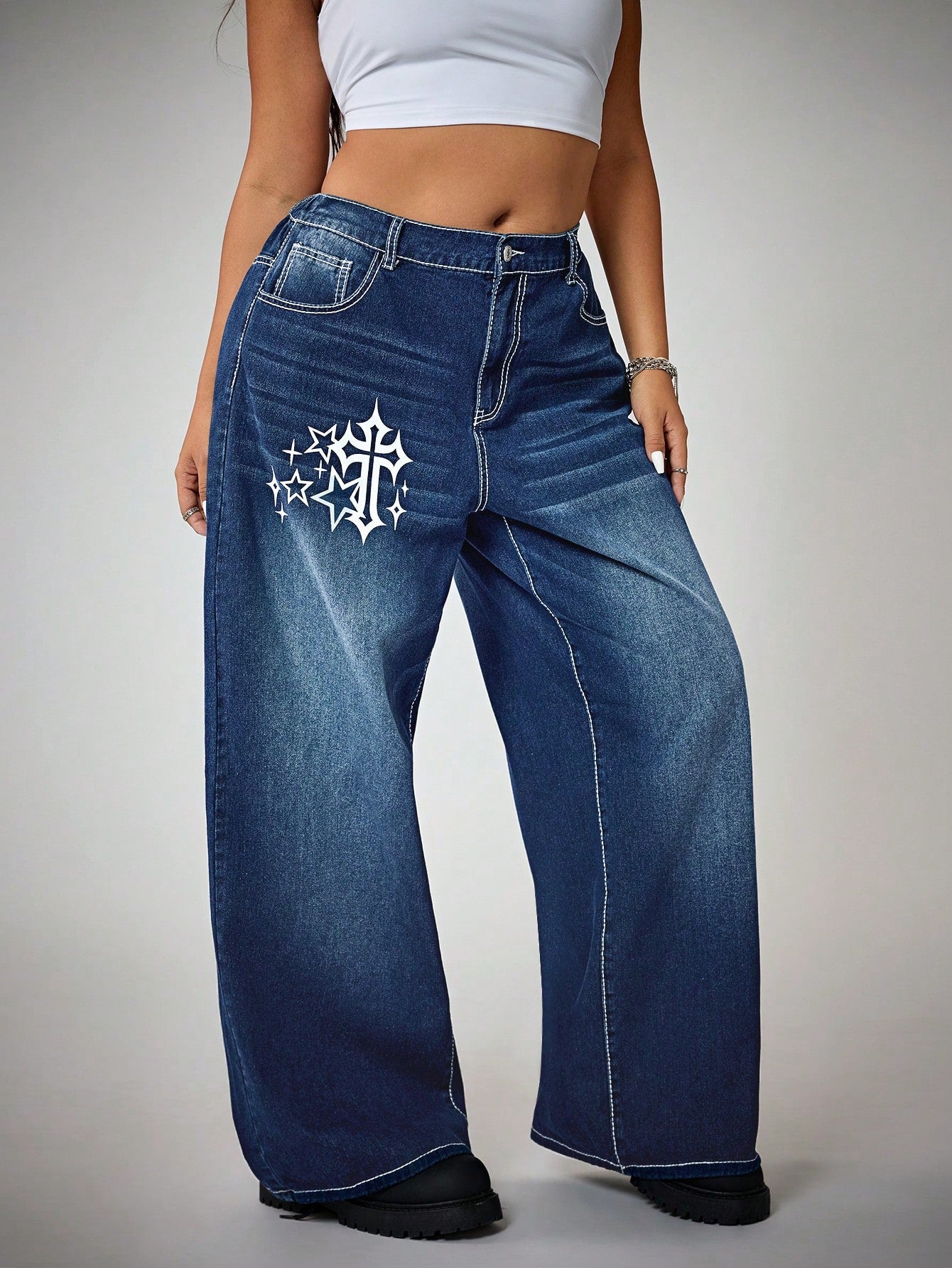 Womens Y2K Vintage Washed Baggy Jeans