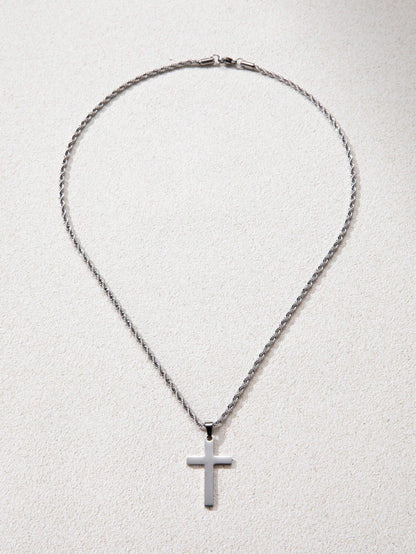 1Pc New Arrival Stylish Stainless Steel & Titanium Steel Men'S Cross Pendant Necklace, Braided Chain, Suitable for Daily Wear and as a Gift