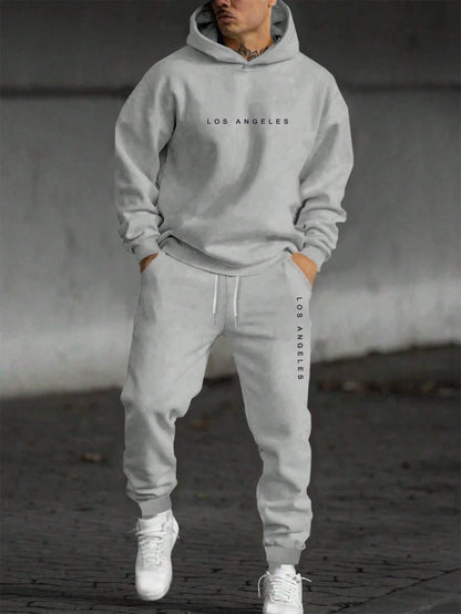 Manfinity Dauomo Men'S plus Size Simple Printed Hoodie and Sweatpants 2-Piece Set