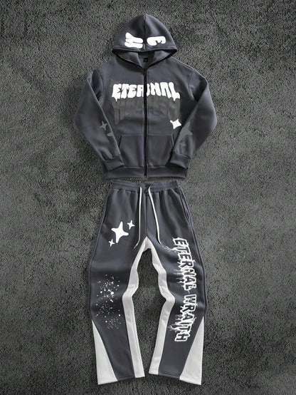Manfinity 2pcs Printed Hoodie and Trackies