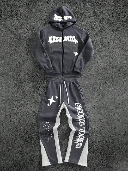 Manfinity 2pcs Printed Hoodie and Trackies