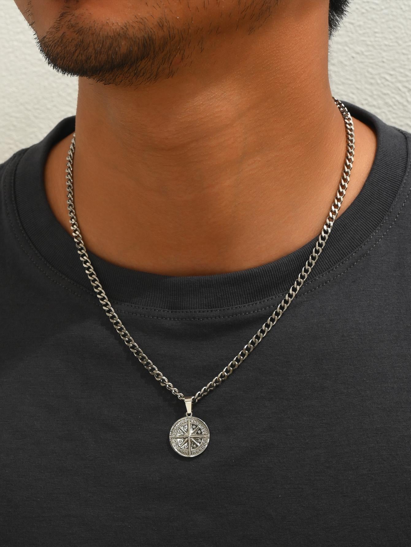 A3334 1Pc Punk Compass Pendant Men'S Necklace Hip Hop Jewelry