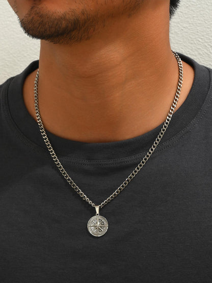 A3334 1Pc Punk Compass Pendant Men'S Necklace Hip Hop Jewelry