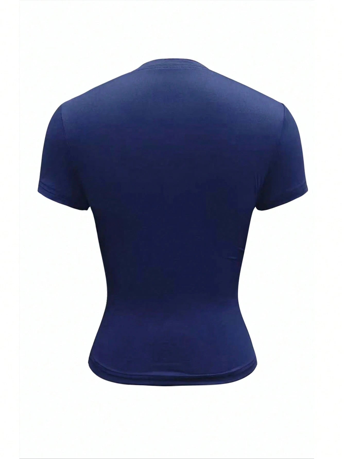 Ezwear Women Navy Solid Button Front Short Sleeve Casual Cropped T-Shirt