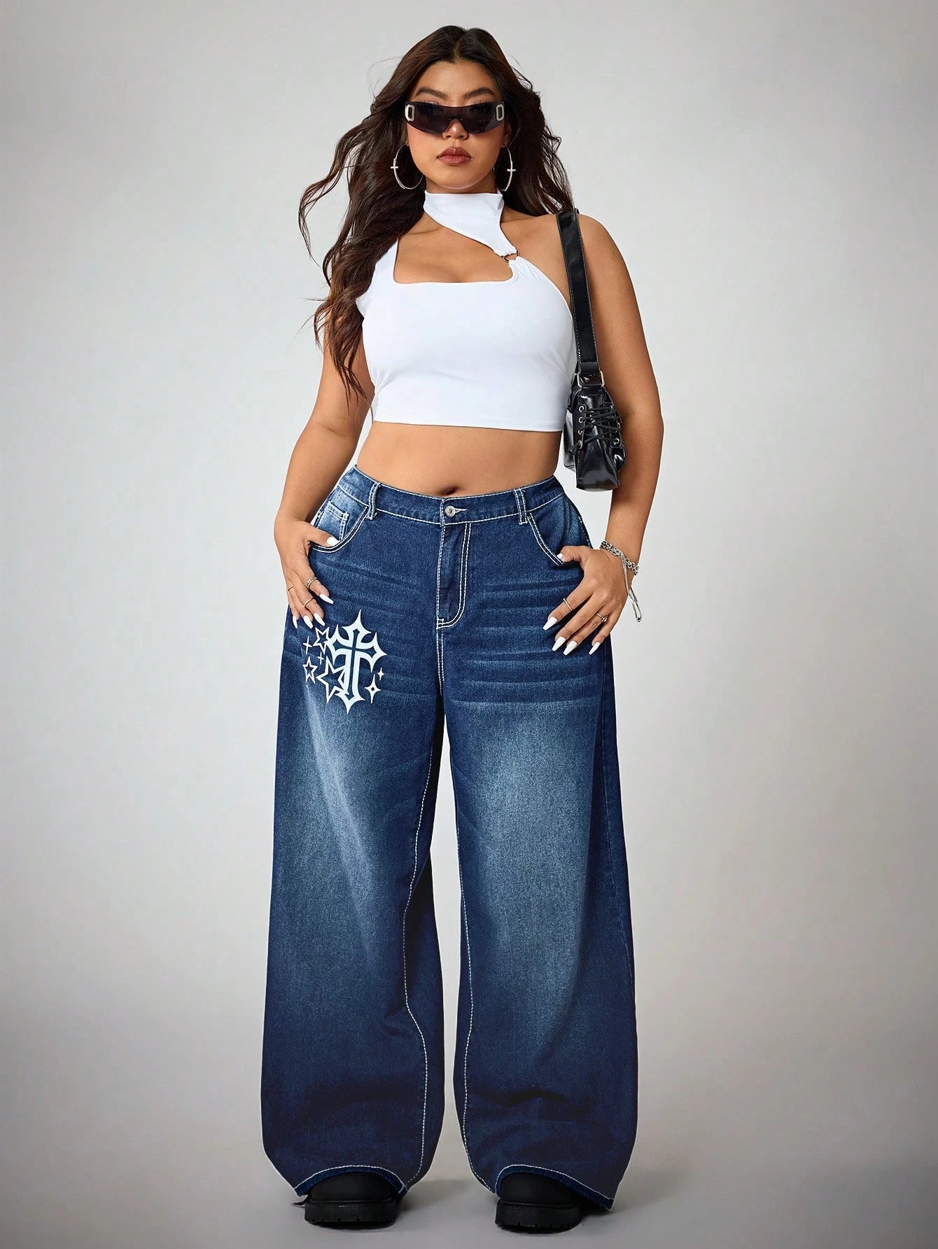 Womens Y2K Vintage Washed Baggy Jeans