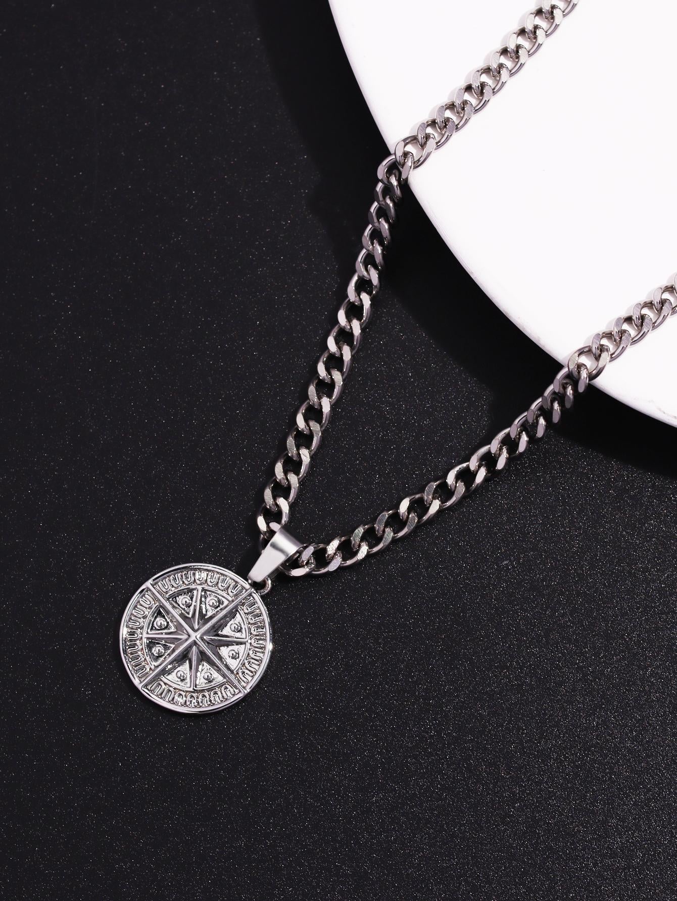 A3334 1Pc Punk Compass Pendant Men'S Necklace Hip Hop Jewelry