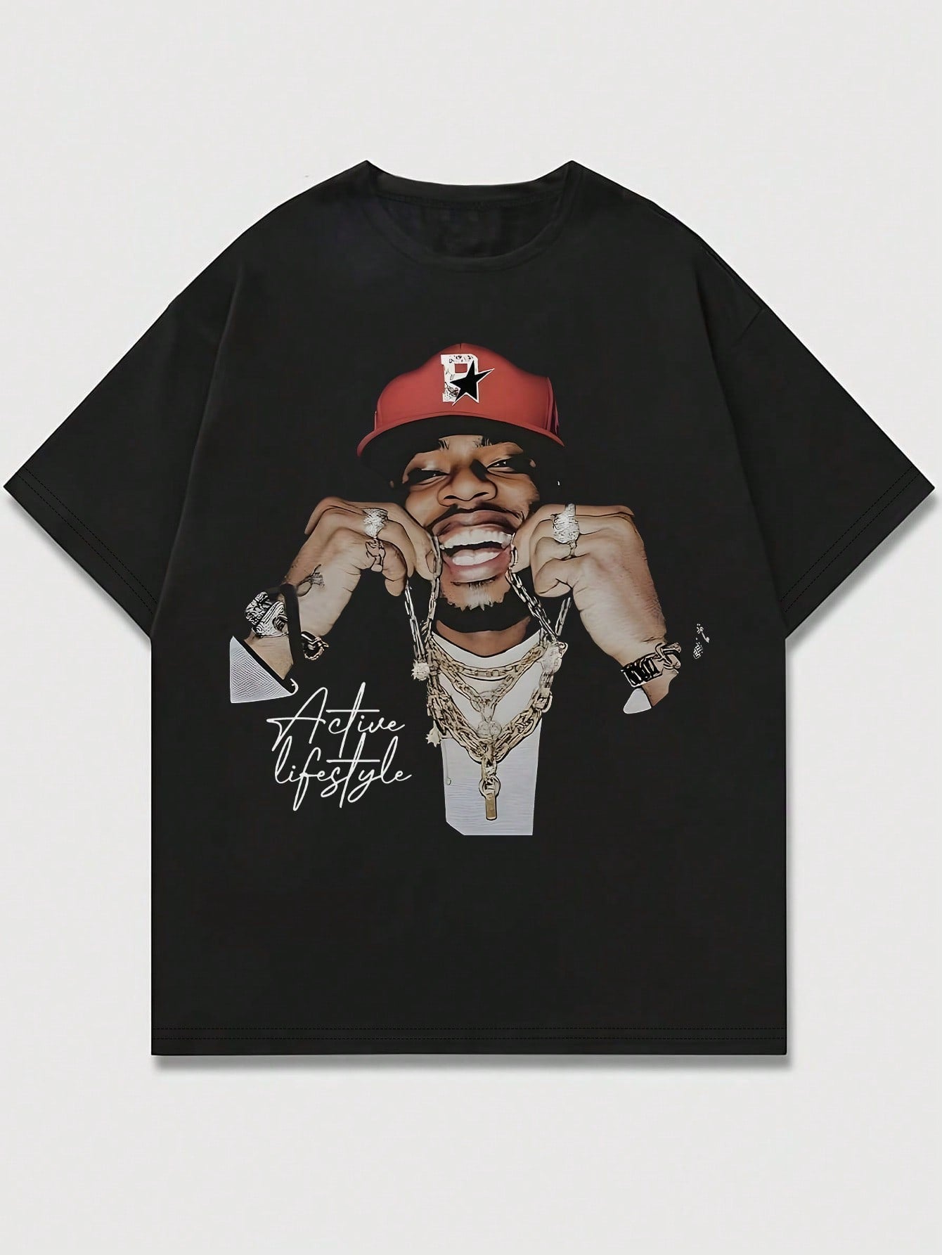 INAWLY Street Style Portrait Print Casual Knit Pullover Crew Neck Short Sleeve T-Shirt, Unisex