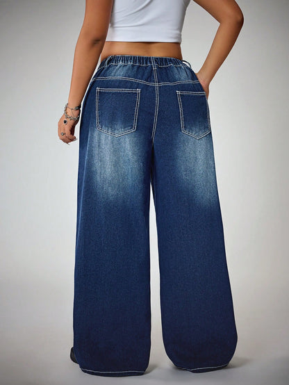Womens Y2K Vintage Washed Baggy Jeans
