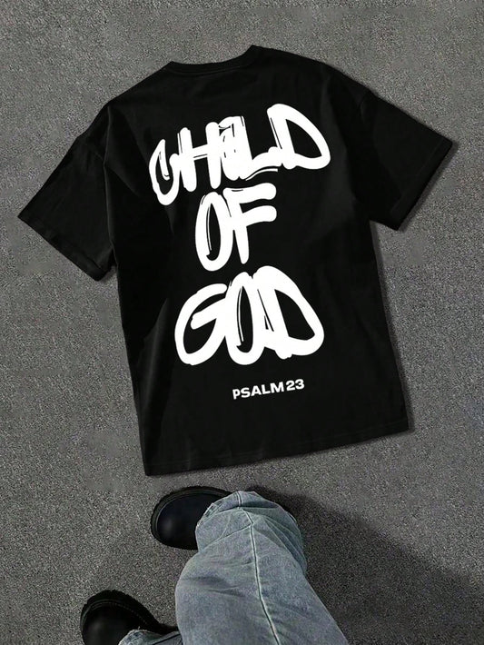 Men'S Fashionable Street Graphic Print Loose Fit Black Short Sleeve T-Shirt