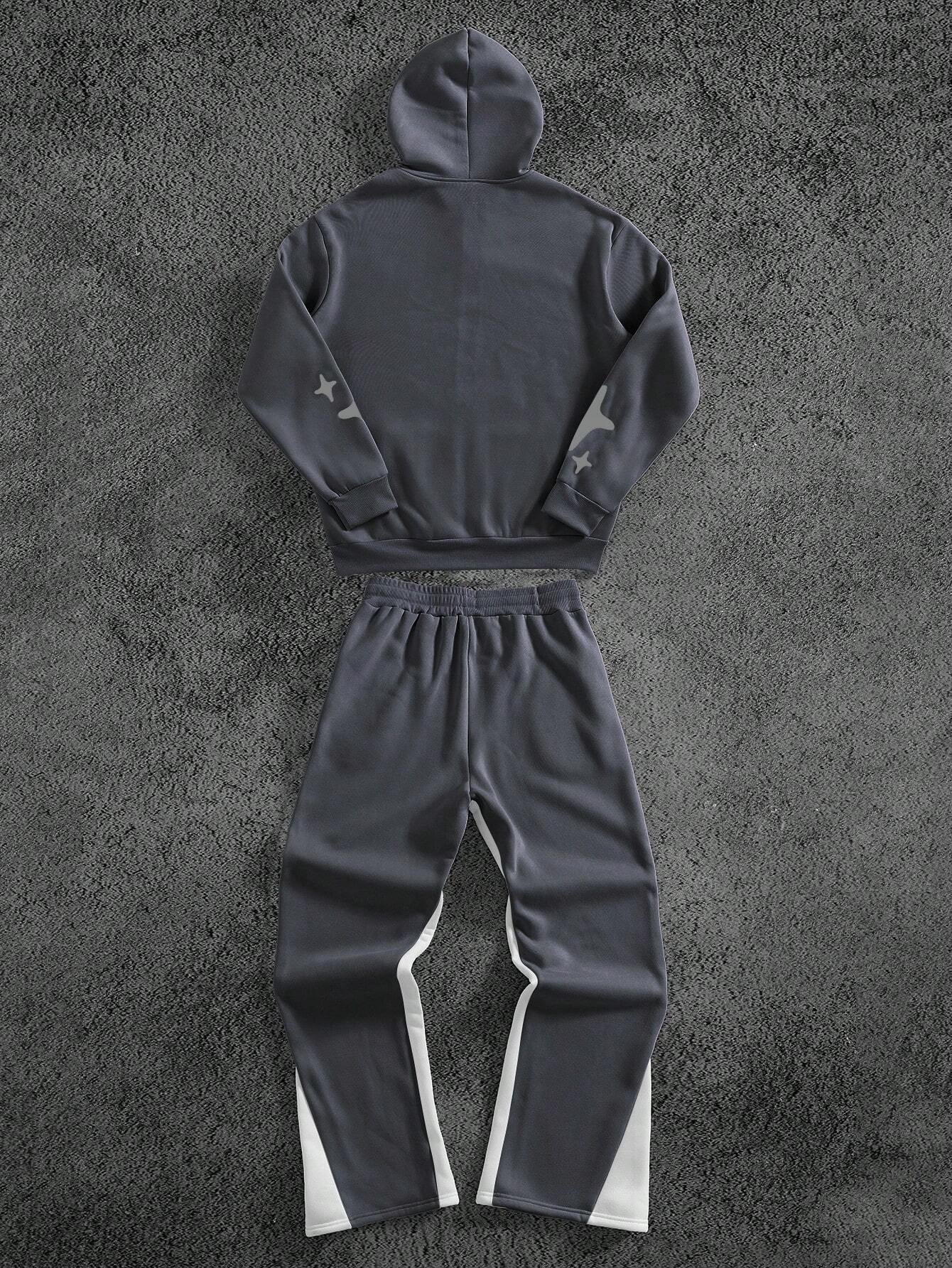 Manfinity Streetrush Men'S Letter Print Hoodie & Sweatpants 2 Pieces Set Men Graphics Sweatsuits