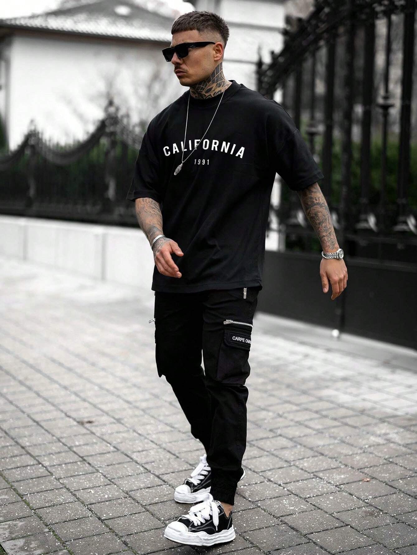 Men Letter Graphic Drop Shoulder Tee