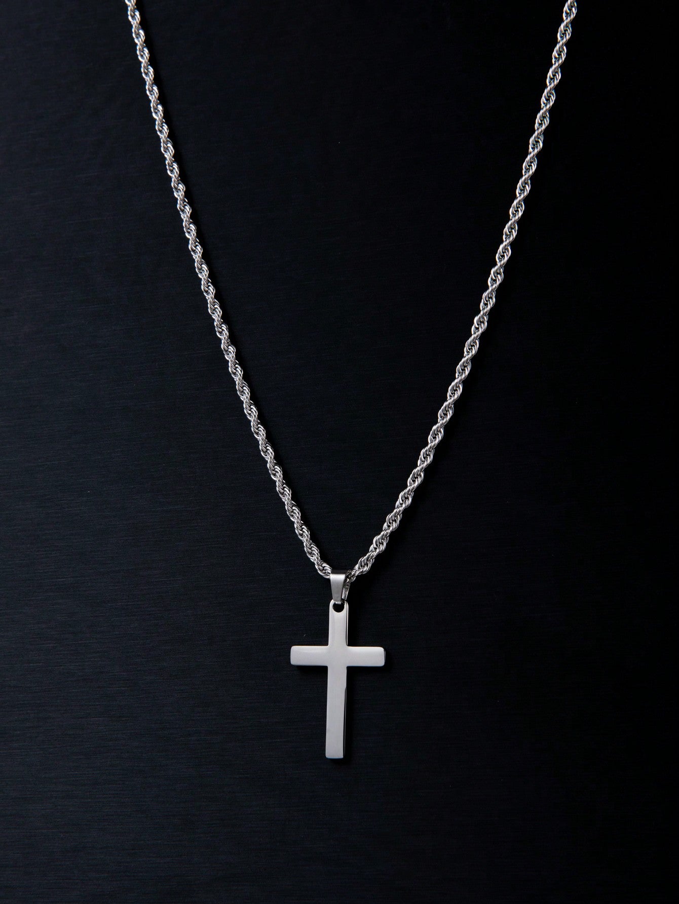 1Pc New Arrival Stylish Stainless Steel & Titanium Steel Men'S Cross Pendant Necklace, Braided Chain, Suitable for Daily Wear and as a Gift