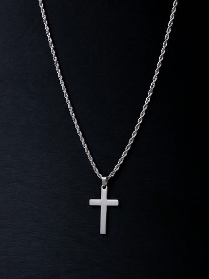 1Pc New Arrival Stylish Stainless Steel & Titanium Steel Men'S Cross Pendant Necklace, Braided Chain, Suitable for Daily Wear and as a Gift
