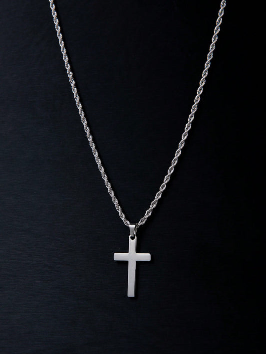 1Pc New Arrival Stylish Stainless Steel & Titanium Steel Men'S Cross Pendant Necklace, Braided Chain, Suitable for Daily Wear and as a Gift