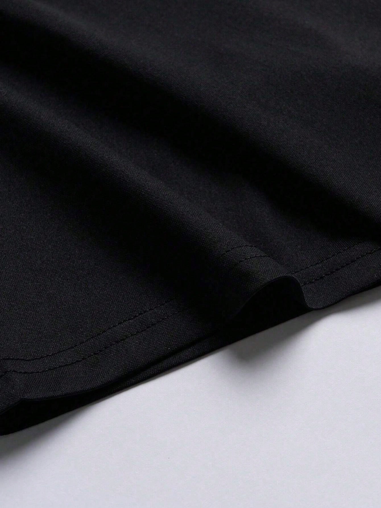 Men'S Fashionable Street Graphic Print Loose Fit Black Short Sleeve T-Shirt