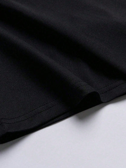 Men'S Fashionable Street Graphic Print Loose Fit Black Short Sleeve T-Shirt