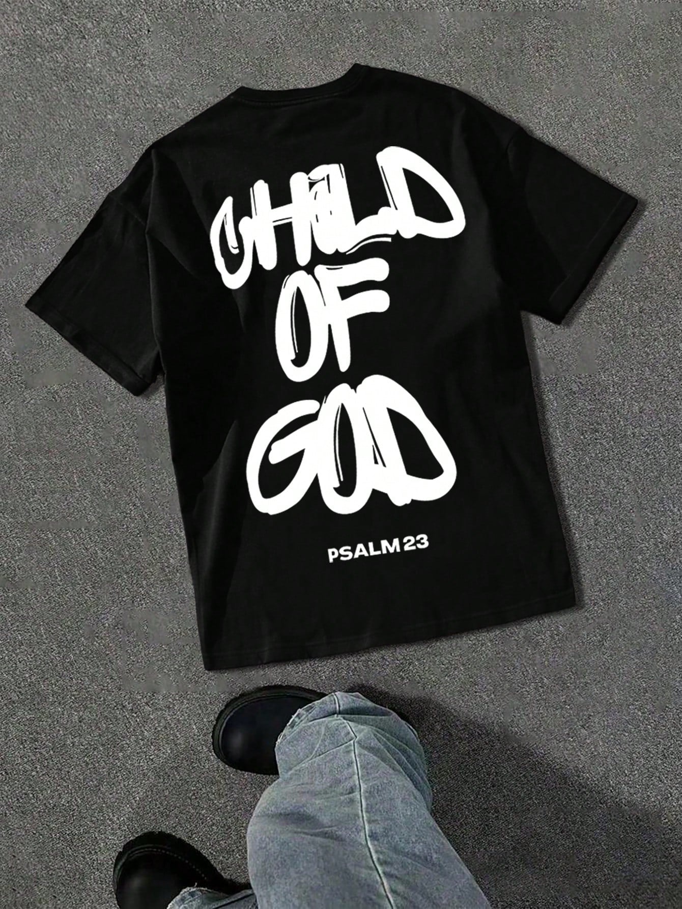 Men'S Fashionable Street Graphic Print Loose Fit Black Short Sleeve T-Shirt