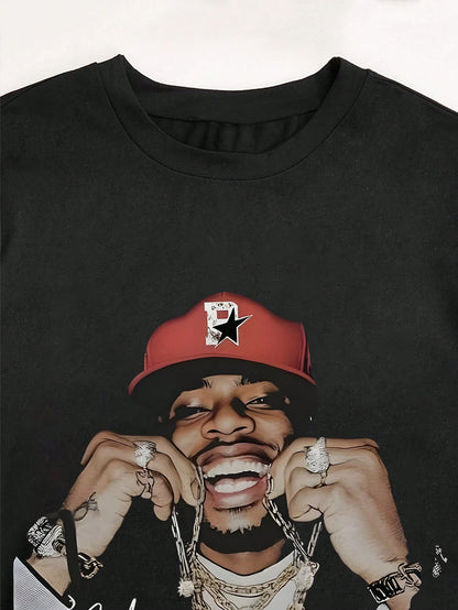 INAWLY Street Style Portrait Print Casual Knit Pullover Crew Neck Short Sleeve T-Shirt, Unisex