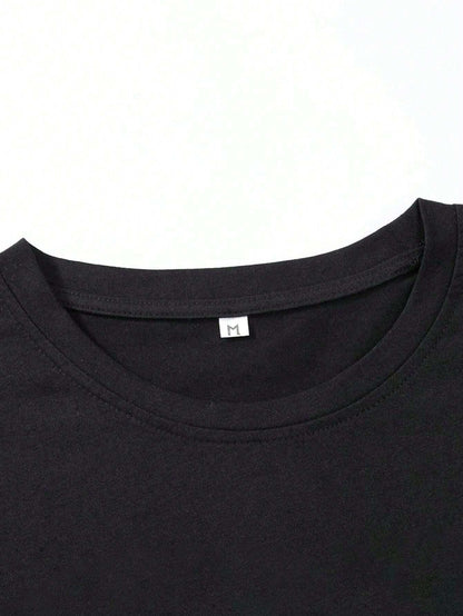 Men'S Fashionable Street Graphic Print Loose Fit Black Short Sleeve T-Shirt